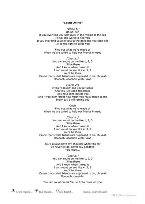 Bruno Mars Count On Me Lyrics Printable